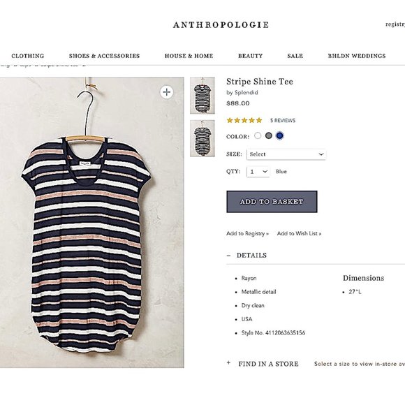 Splendid Stripe Shine Tee in Blue/White/ Rose Size S - Picture 2 of 9